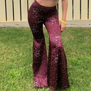 Anthropologie (Line & Dot) Maroon Pants with Cream Dots, extreme flare